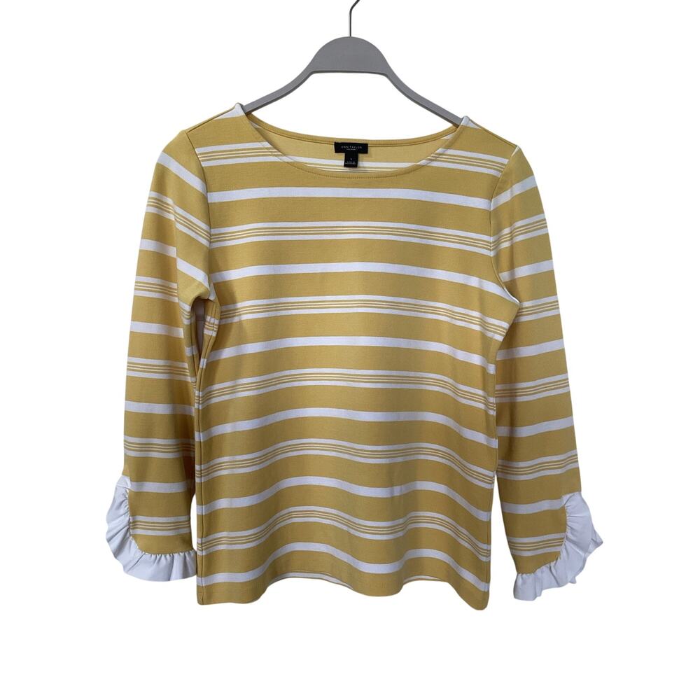 Ann‎ Taylor Yellow Striped Ruffle Cuff Knit Top Small
